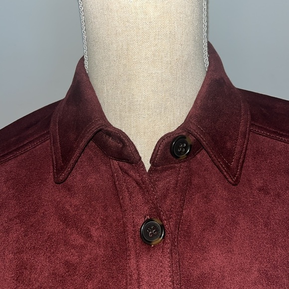 a loves a NWT Faux Suede Button Front Long Sleeve Mini Shirt Dress XS BURGUNDY - Picture 5 of 12